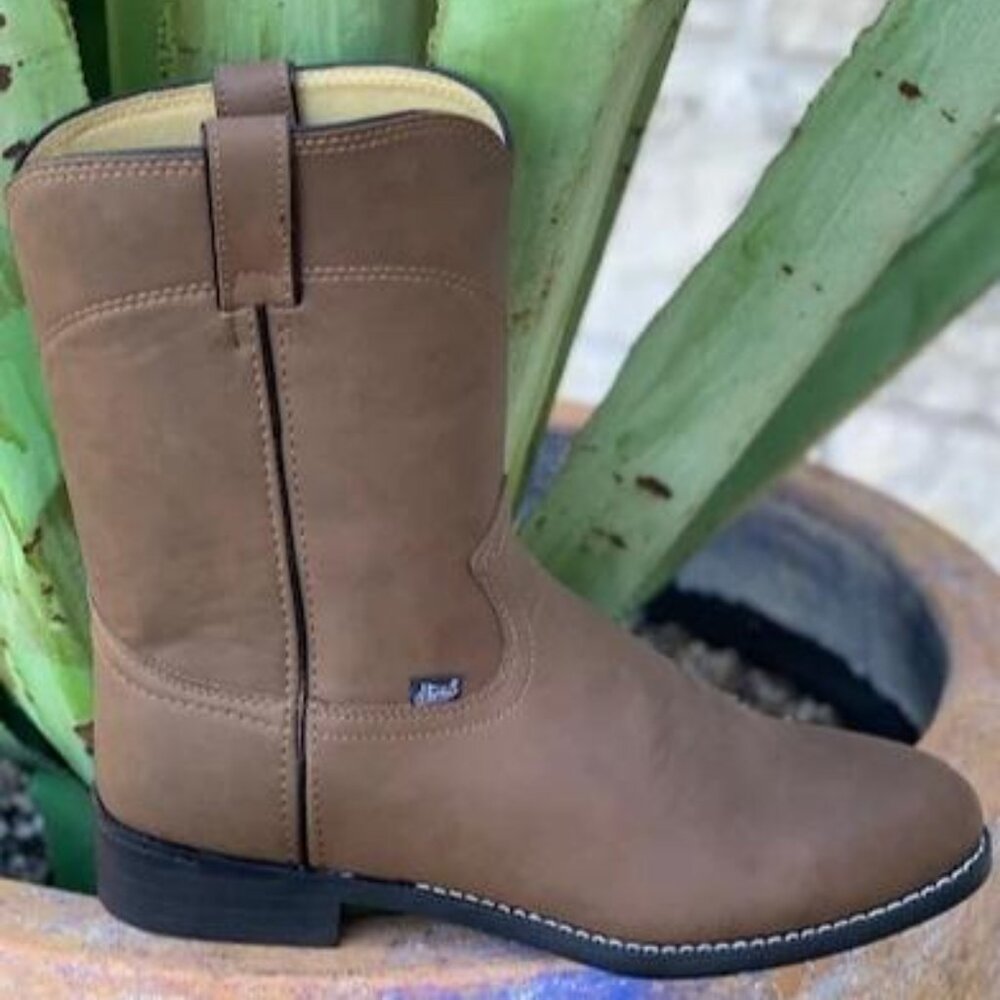 Justin Basic Brown Cowboy Roper Boots Leather Imported Rubber sole NWT 9EEE